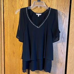 Juicy Couture Black Small, worn one time, Flowing shirt 2 layers, cold shoulder